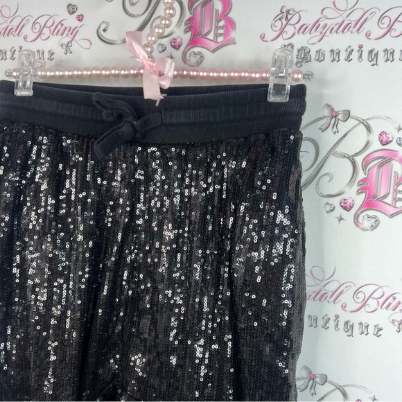 24hrs pants sparkly shimmer sequins embroidered shiny Black Sequin Pants - Picture 4 of 8